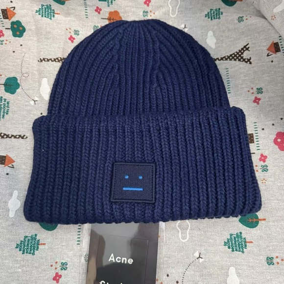 Acne Smiley Wool Hat in Blue - Picture 1 of 4